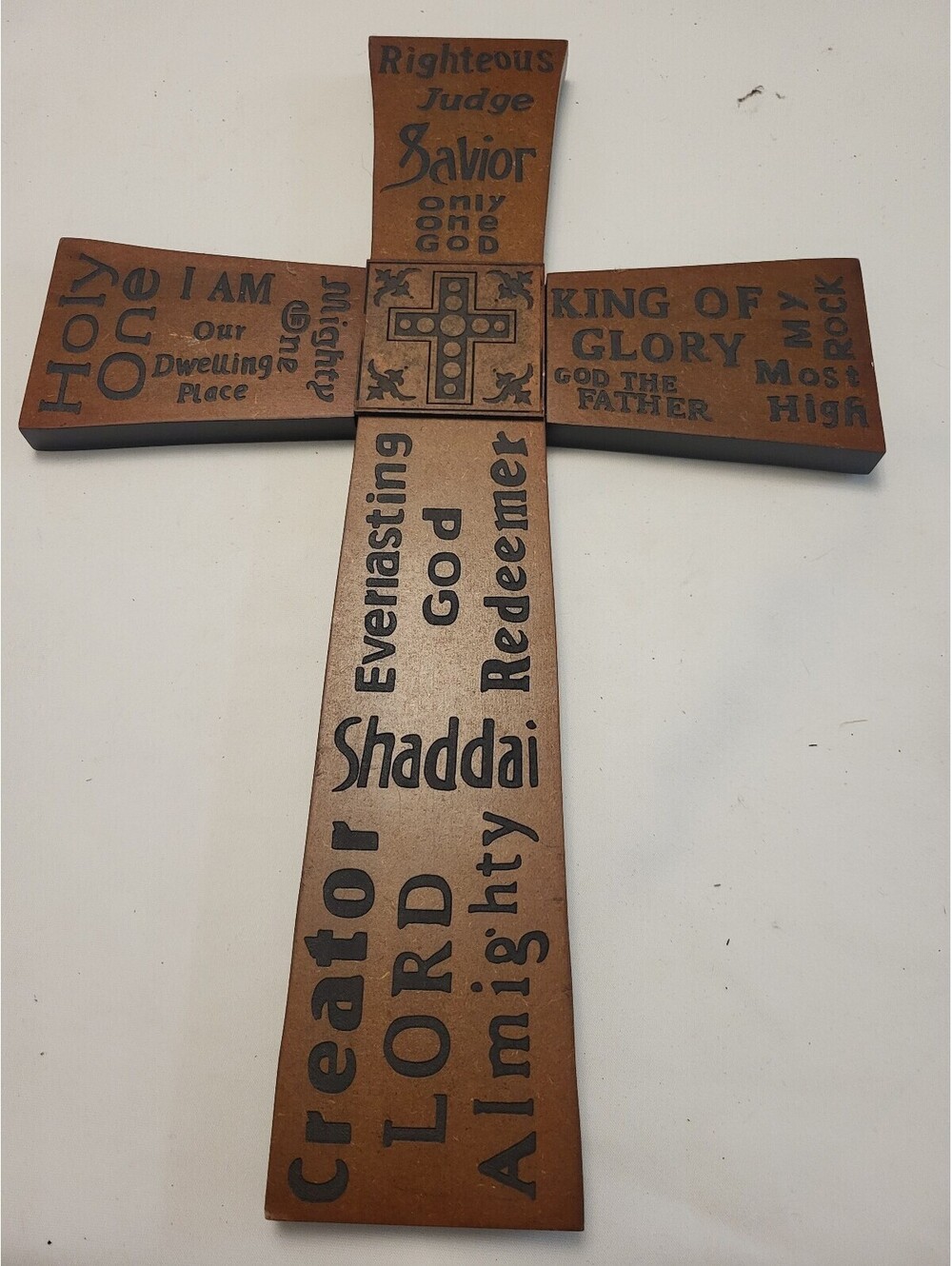 Wooden Wall Cross with Religious Inscriptions